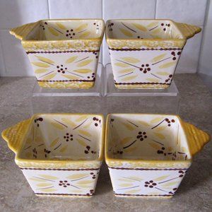 Temptations By Tara 4 Old World Individual Ramekins 10 Oz Square Yellow Ovenware
